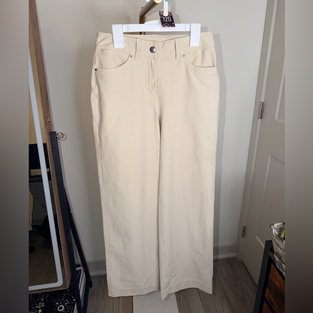 120.Lululemon City Sleek 5 Pocket Wide-Leg HR Pant Light Utilitech Natural Ivory